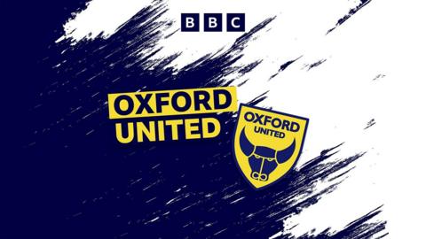 BBC Oxford's Oxford United podcast logo - "Oxford United The Dub and club crest in blue and yellow on dark blue and white background with BBC logo at top