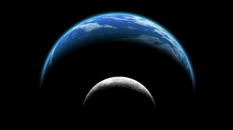 an illustration of earth with the moon in front of it