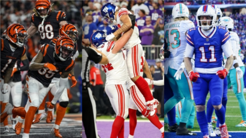 Cincinnati Bengals, New York Giants and Buffalo Bills celebrate