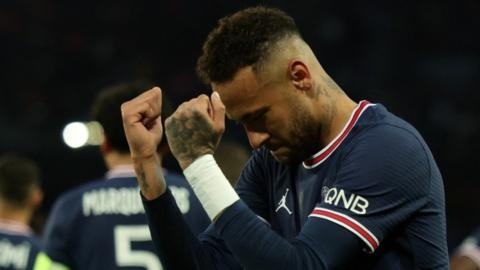 Neymar celebrates scoring against Marseille