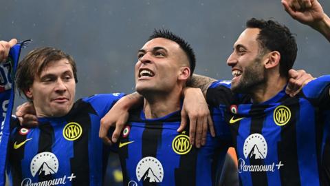 Inter Milan celebrate winning Serie A