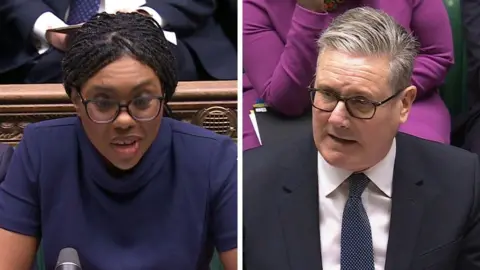 A composite image of Starmer and Badenoch in the Commons