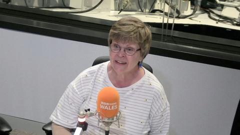 Gwen Buchan in the Radio Wales studio