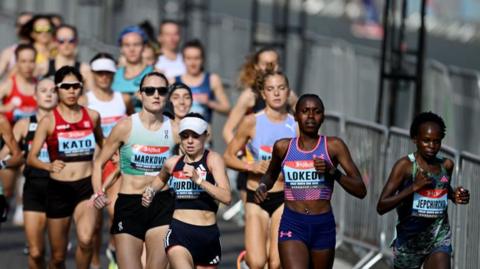 A general view as athletes compete in the Elite Women run during the AJ Bell Great North Run 2023