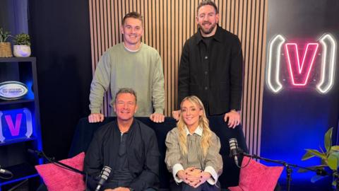 Back row L-R Jonathan Davies and Alex Cuthbert; front row L-R: Sean Holley and Lauren Salter