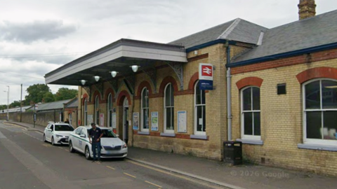 A Google Street Map picture of the entrance to Faversham Railway Station.