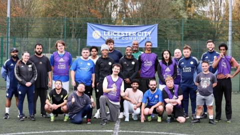 Leicester City captain Ricardo Pereira and Foxes forward Bobby De Cordova-Reid (both in the centre of the group) join particanats of the club's goal difference programme
