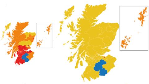 Before and after maps of Scotland