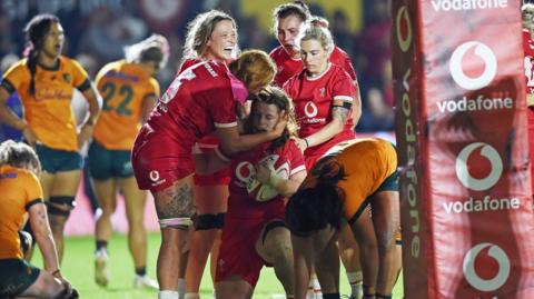 Wales congratulate try-scorer Kate Williams