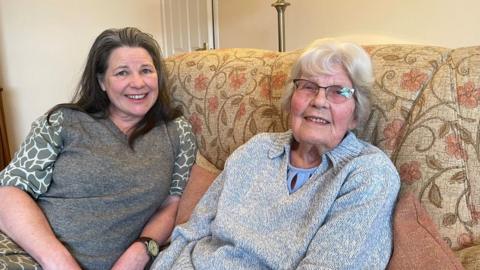 Becks Pearson, left, with former land girl Grace Dray