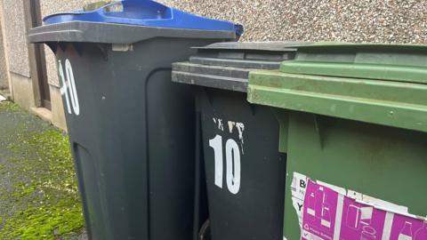 Three wheelie bins outside a house in the Cumberland council area.