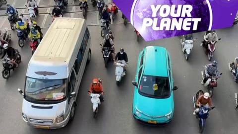 Traffic from above and the Your Planet logo