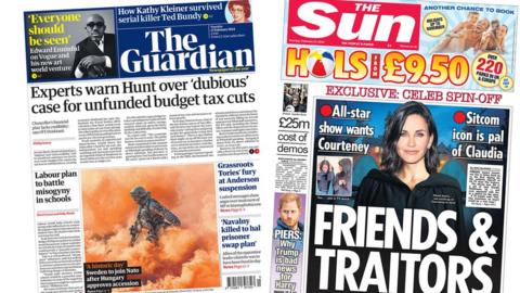 Front pages Guardian and Sun