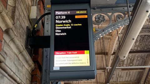 Ipswich station departure board