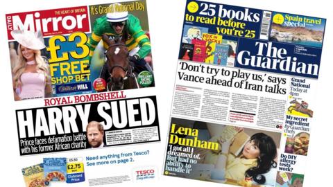A composite image of the front pages of the Daily Mirror and the Guardian on 11 April 2026