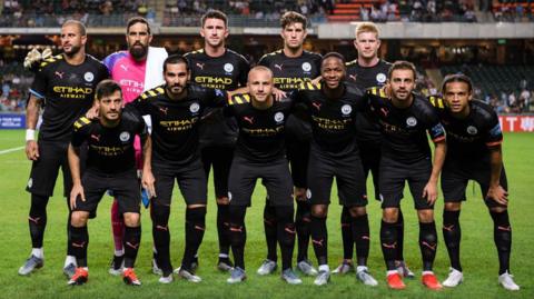 Manchester City players before a friendly in Hong Kong in 2019