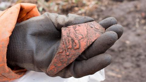 A piece of pottery found during an excavation of the Darley Playing Fields area.