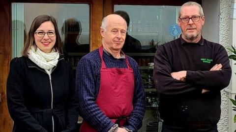 West Cross councillor Rebecca Fogarty, Ripples owner Dennis Dwyer and West Cross Garage owner Mike Wimmers