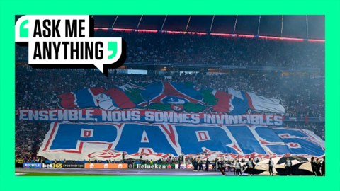 PSG fans display a tifo banner at the 2025 Champions League final