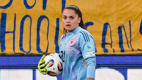 Goalkeeper Safia Middleton-Patel in action for Wales