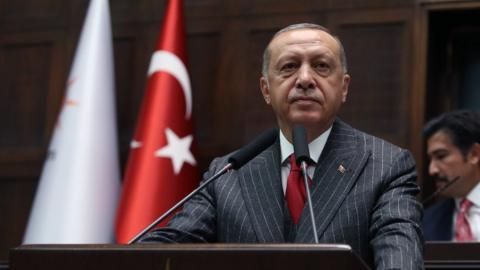 Turkish President Recep Tayyip Erdogan at an AKP meeting