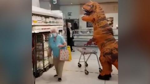 Dinosaur in a supermarket