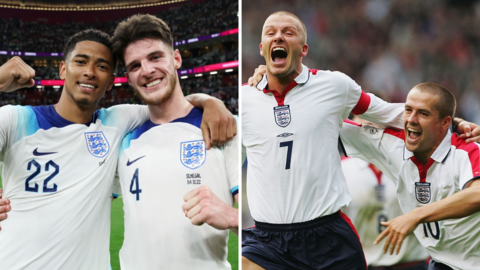 England's Jude Bellingham, Declan Rice, David Beckham and Michael Owen