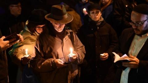 A vigil outside the Tree of Life synagogue in Pittsburgh