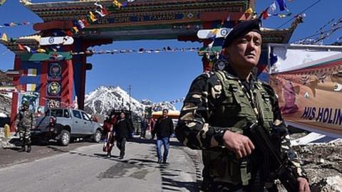 Indian security officer stands guard in Tawang sector