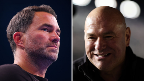 Split image of Eddie Hearn and Dana White