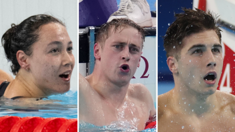 A split image of Alice Tai, Stephen Clegg and William Ellard after they all won Paralympic gold medals