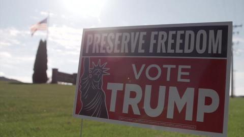 A Donald Trump campaign poster on a US farm