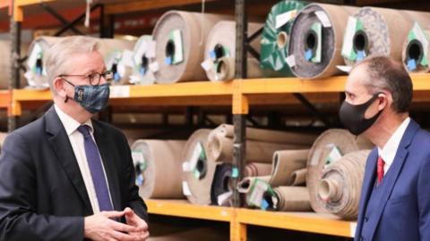 Michael Gove visiting a carpet factory in Portadown