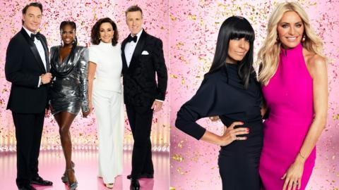 Left: The Strictly judges, Craig Revel-Horwood, Motsi Mabuse, Shirely Ballas and Anton DuBeke.

Right: Strictly hosts Claudia Winkleman and Tess Daly