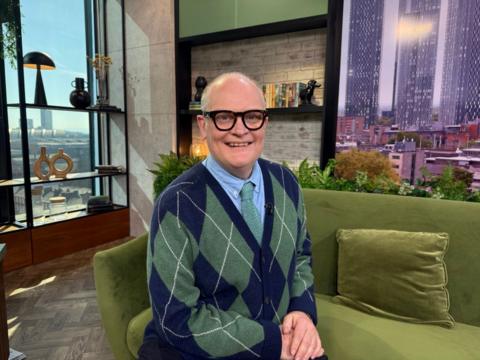 Gary Rycroft in the Morning Live studio wearing a blue and green pattern cardigan