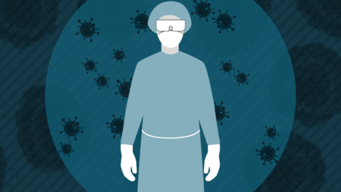 A graphic showing a nurse wearing personal protective equipment