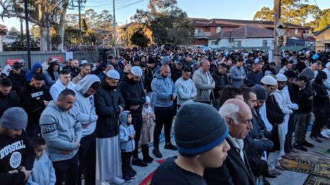 Muslims pray in Sydney at the Lakemba mosque