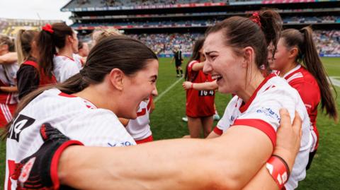 Tyrone celebrate after beating Laois at Croke Park