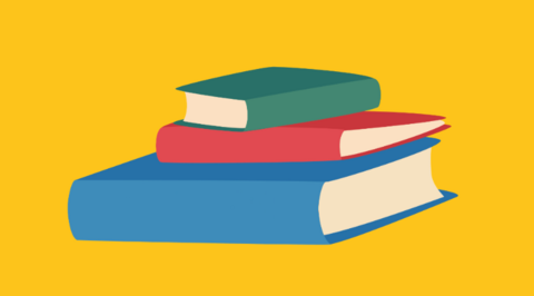 Illustration of books piled up