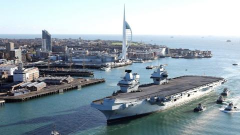 HMS Prince of Wales returns home to Portsmouth, following an eight-month Indo-Pacific deployment as part of Operation Highmast, on 30 November 2025. 