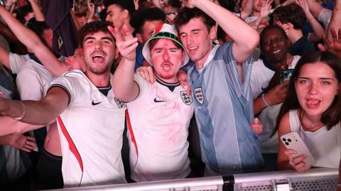 England fans celebaring at Boxpark Croydon
