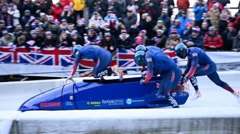 GB bobsleigh team start their run