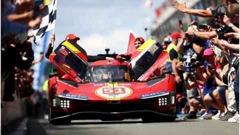 Ferrari return to the pits after winning Le Mans in 2023