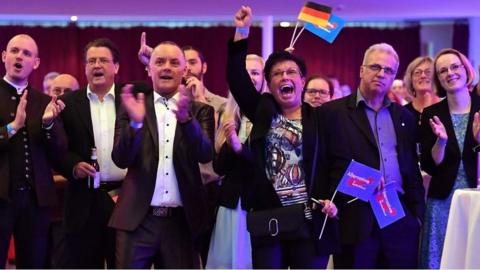 AfD supporters react to exit polls