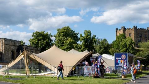 A stretch-tent marquee pitched on Palace Green for the Durham Fringe Festival