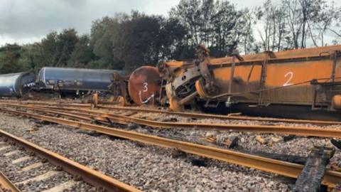 Derailed train