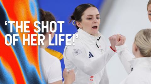 Rebecca Morrison fist bumps GB curling team mates as they celebrate victory