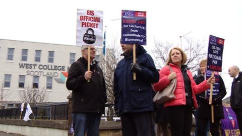 Lecturers in Scotland's colleges are staging the first, of a potential series, of walkouts