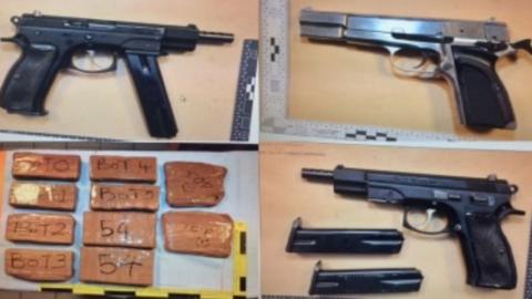 Some of the drugs and weapons discovered by French police