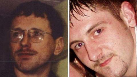 Gary Tilston (left) has glasses and brown hair. He is looking off to the side and there is light reflected in his glasses. Paul Carter (right) has short, dark hair. He has his face tilted to one side in the photograph.
